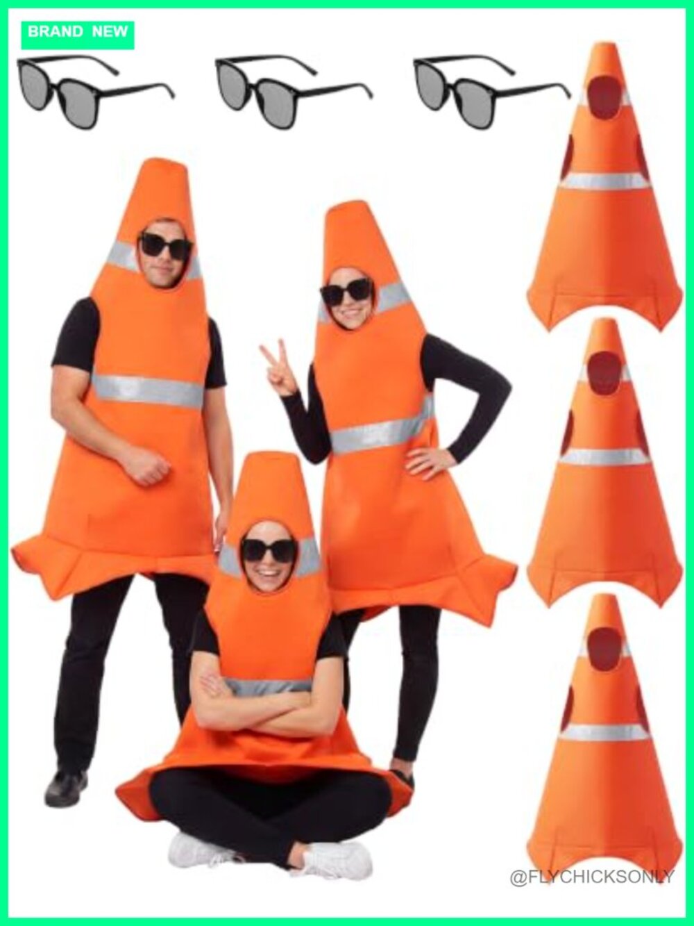 Traffic Cone Adult Costume 3 Sets with Sunglasses Funny Halloween Cosplay